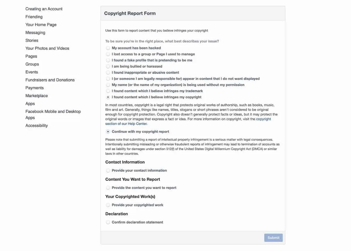 DMCA Facebook